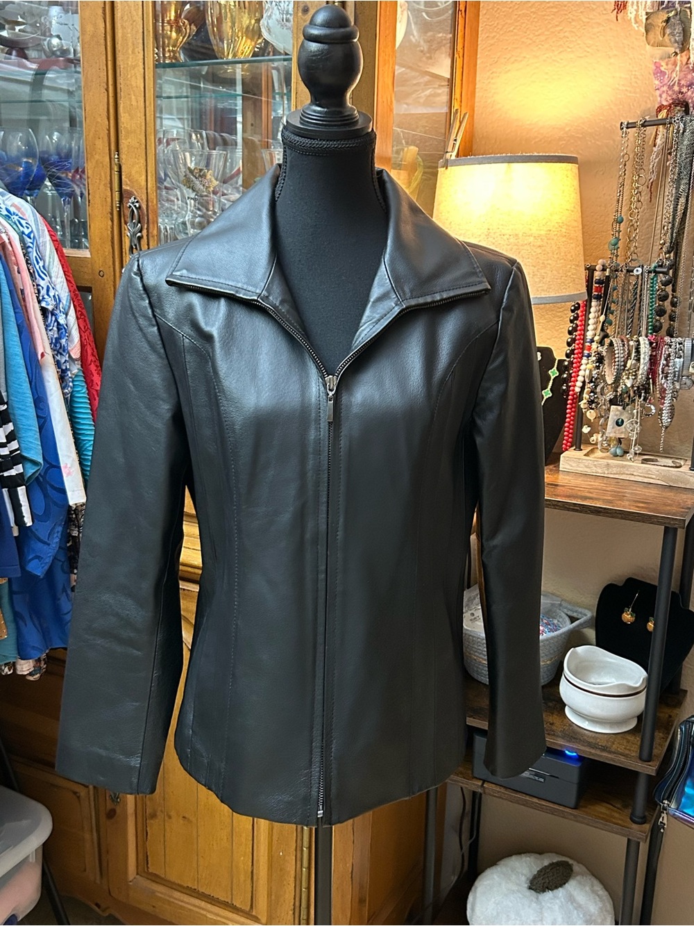 East 5th Women's Black Leather Zip Jacket